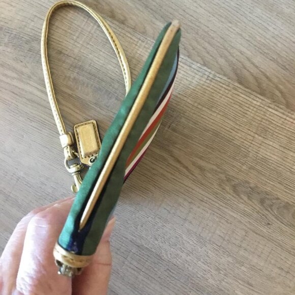 Coach Julia Legacy Satin Striped Multicolor Signature Wristlet Leather Trim - Picture 6 of 8